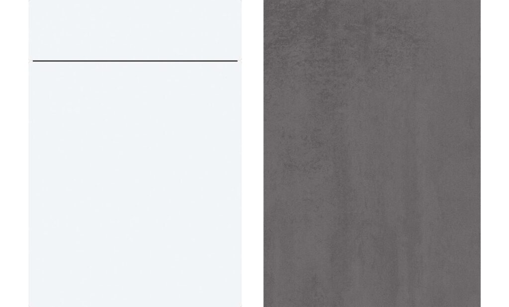 Frontausschnitt in weiß und Arbeitsplattenausschnitt in Anthrazit.